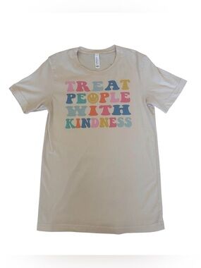 Canvas Cream Treat People With Kindness Multi Color Graphic Tee Top Size Small